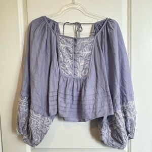 Anthropologie Lavender Purple Babydoll Embroidered Blouse